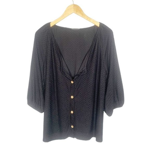 W5 Black Swiss Dot Button Up Blouse